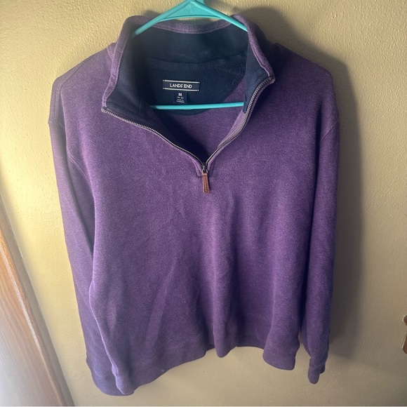 Mens Lands End Size Medium Purple Quarter Zip Pullover - Picture 2 of 6